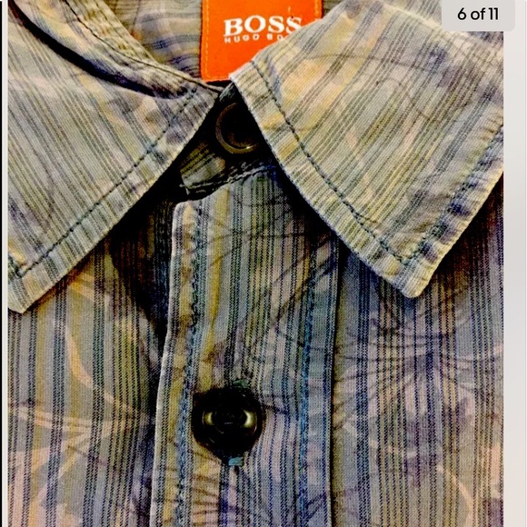 Hugo Boss Men Dress Shirt Brown Gray Floral Distress XL Cotton Long Sleeve - Picture 6 of 11